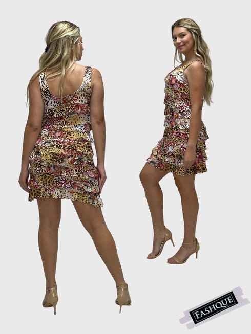 CHACHA Ruffle Knee length PRINTED Dress - D2760